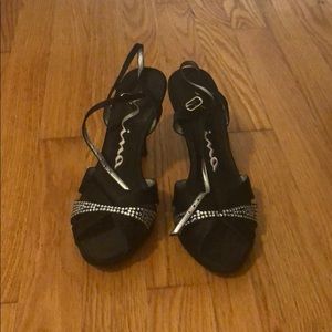 Nina black satin pageant or prom shoes.